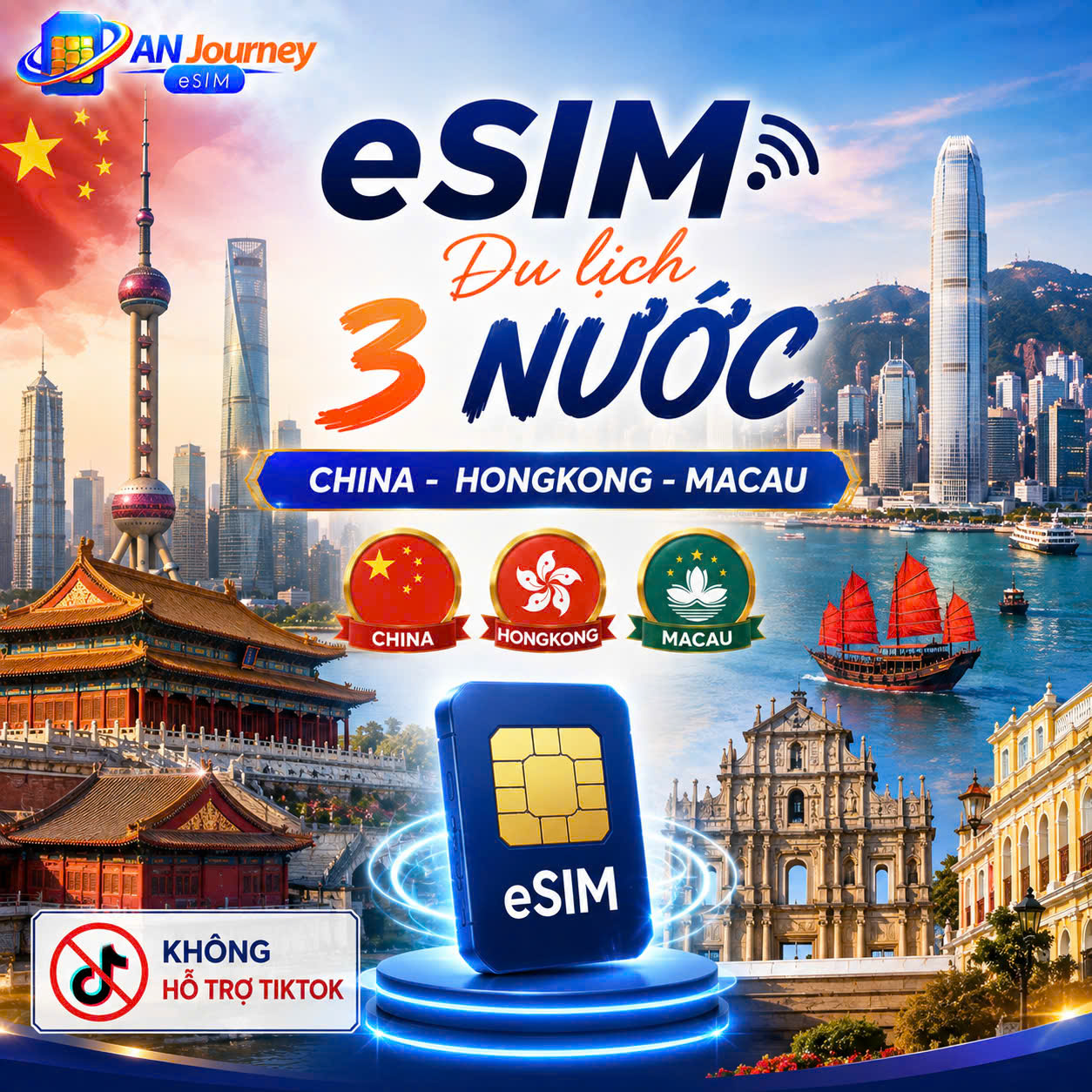 eSIM Du Lịch Trung Quốc - Hong Kong - Macao (KHÔNG TIKTOK)